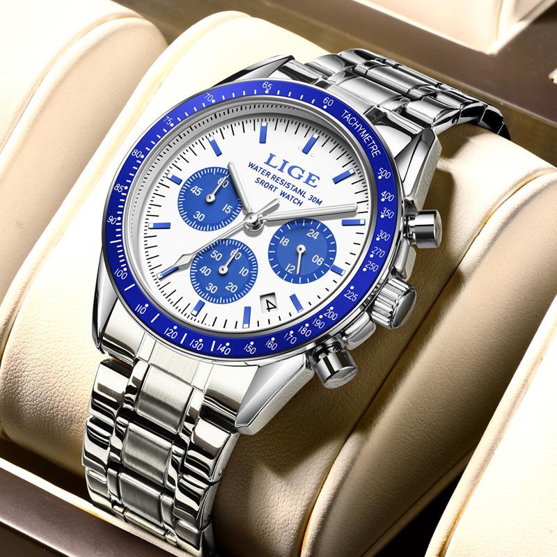 LIGE Top Brand Luxury New Men Watch Quartz Man Watches Waterproof Luminous Watch for Men Date Chronograph Sport Wristwatch+Box