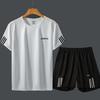 Men's Summer Gym Running Set: Loose-fit Quick-drying T-shirt with Round Neck and Printed Design.
