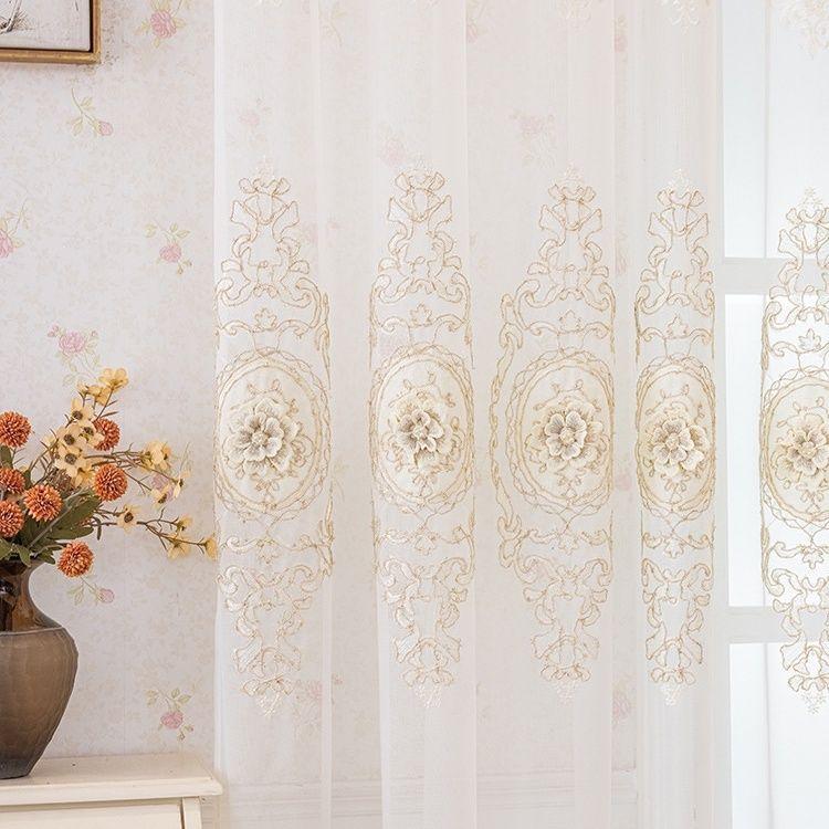 European Curtain Window Screen Living Room Balcony Relief Embroidery Embroidery Gauze Curtain Bedroom Shading