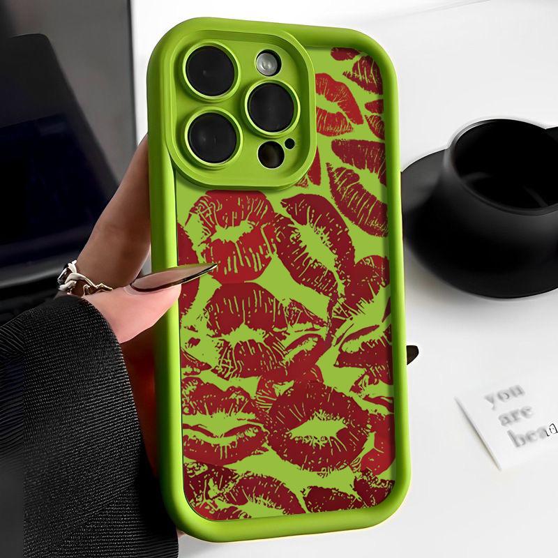 Модный мягкий чехол для телефона с принтом красных губ TPU для iPhone 16 Pro Max 15 Plus 14 Pro 13 12 11 XR XS 8 7, защита объектива, противоударный матовый бампер