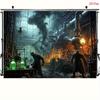 One Halloween laboratory scene banner - Gothic horror decoration with polyester material featuring a zombie scientist