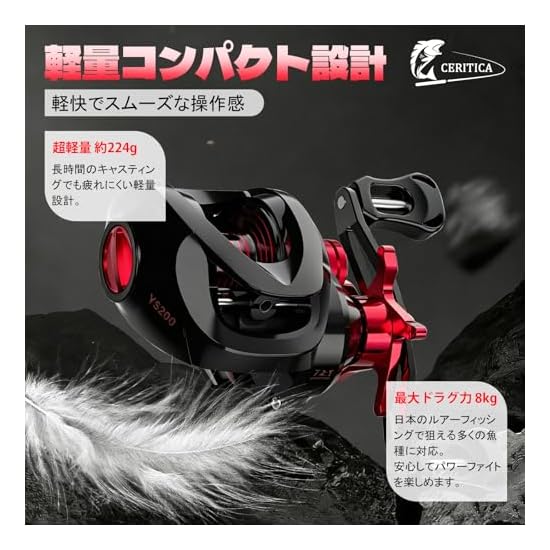 Ceritica Baitcasting Reel, Lightweight, 7.2:1 High Gear Ratio, Max Drag 17lb, 3+1BB, Long Casting Sp