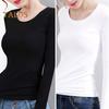 Women Thermal Tops Round Neck Long Sleeve Velvet Lining Bottoming Tops Slim Fit Solid Color Warm Tee Shirt