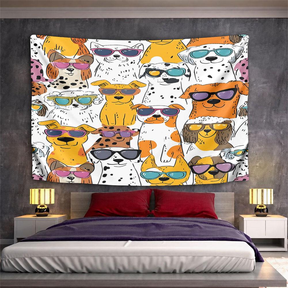 Colorful Cartoon Dogs with Sunglasses Pattern Pattern Wall Hanging Tapestry Decorative Tapestry Home Decor for Bedroom and Living Room
