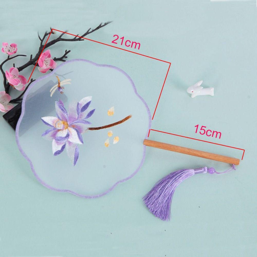 Floral Pattern Silk Fan with Tassels Pendant Tuan Fan Photography Prop