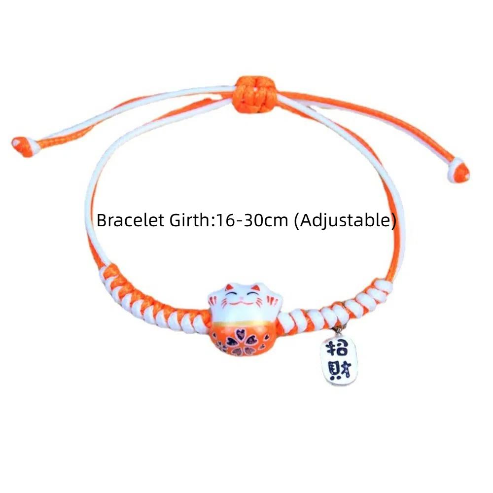 Ручная веревка Красная плетеная веревка Двухцветный женский ручной браслет Милый Манеки-неко Женский