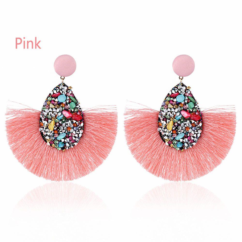 Women Colorful Charm Crystal Glitter Sequins  Dangle Tassel Earrings Fringe Drop Teardrop