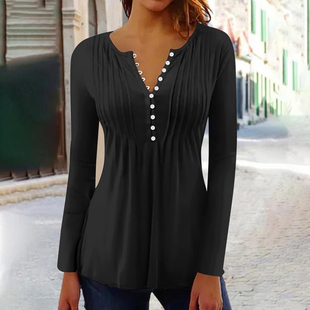 Long Sleeve Shirts For Women Fall Fashion Dressy Casual Blouses Trendy Pleated Tunic Tops For Leggings