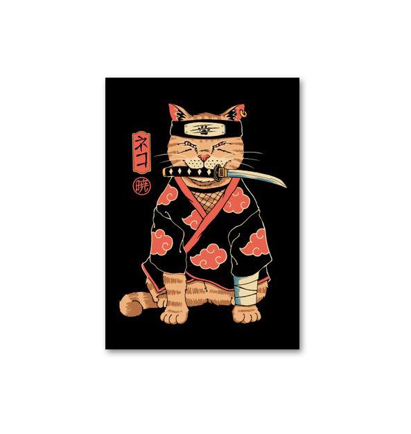 Забавный японский плакат с изображением самурая и кота, холст, живопись, классические суши и кошки, настенные художественные фотографии для гостиной, украшения дома