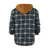 Men's Quilted Lined Button Down Plaid Shirt Add Velvet To Keep Warm Jacket With Hood