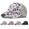 1PC Women Leopard Print Cross Ponytail Baseball Cap Snapback Adjustable Gorras Cap Summer Sun Hat Net Trucker Cap for Women