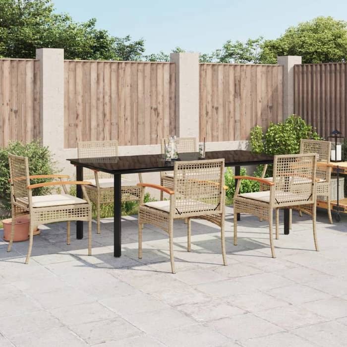 VidaXL Ensemble à Manger de Jardin avec Coussins 7 pcs, Table et Chaise de Terrasse, Meubles de Patio, Mobilier d'Extérieur, 3213636