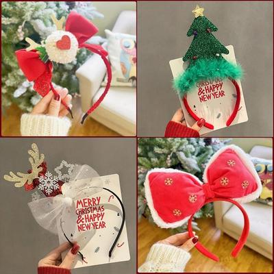 Пушистая плюшевая рождественская повязка на голову Шапка Санты Рождественские аксессуары для волос Милая петля для волос с рождественской елкой