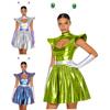 Halloween Alien Astronaut Costume for Women S-3XL: Glossy Dress with Matching Gloves & Hair Loop, Cutout Neck Theme Party