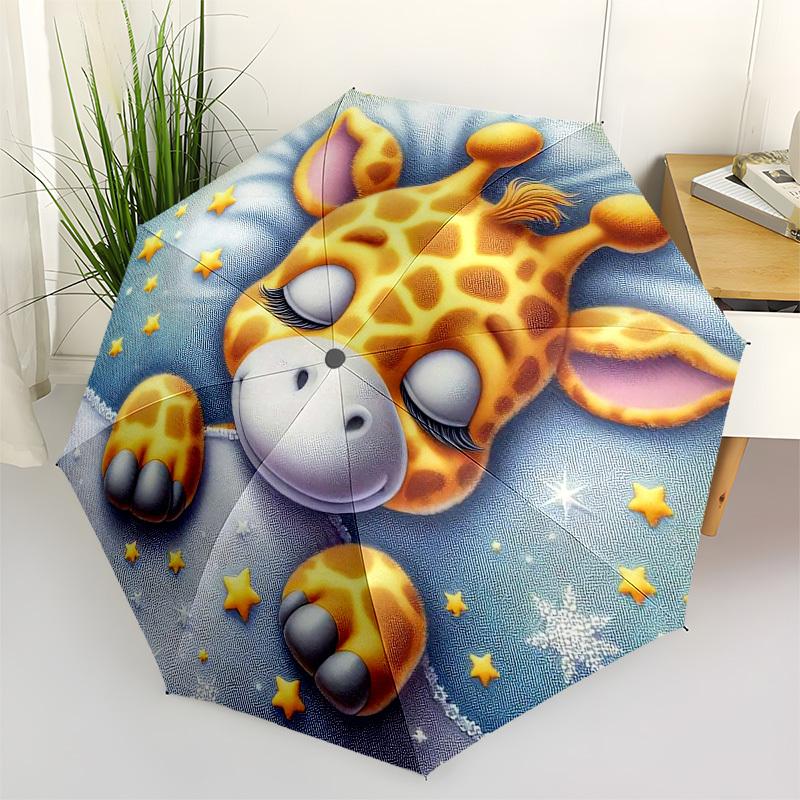 1pc Giraffe Dreamscape Nightly Stars Umbrella with Plastic Handle,Vibrant Cartoon Pattern,Multi-functional UmbrellaPT164