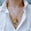 1PC Exquisite Oval Glass Pendant Necklace with Angel Pattern, Romantic and Fashionable Jewelry Accessories