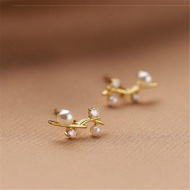 Серьги-гвоздики из стерлингового серебра 925 пробы с жемчугом и листьями для женщин и девочек, элегантные вечерние украшения для предотвращения аллергии Eh841