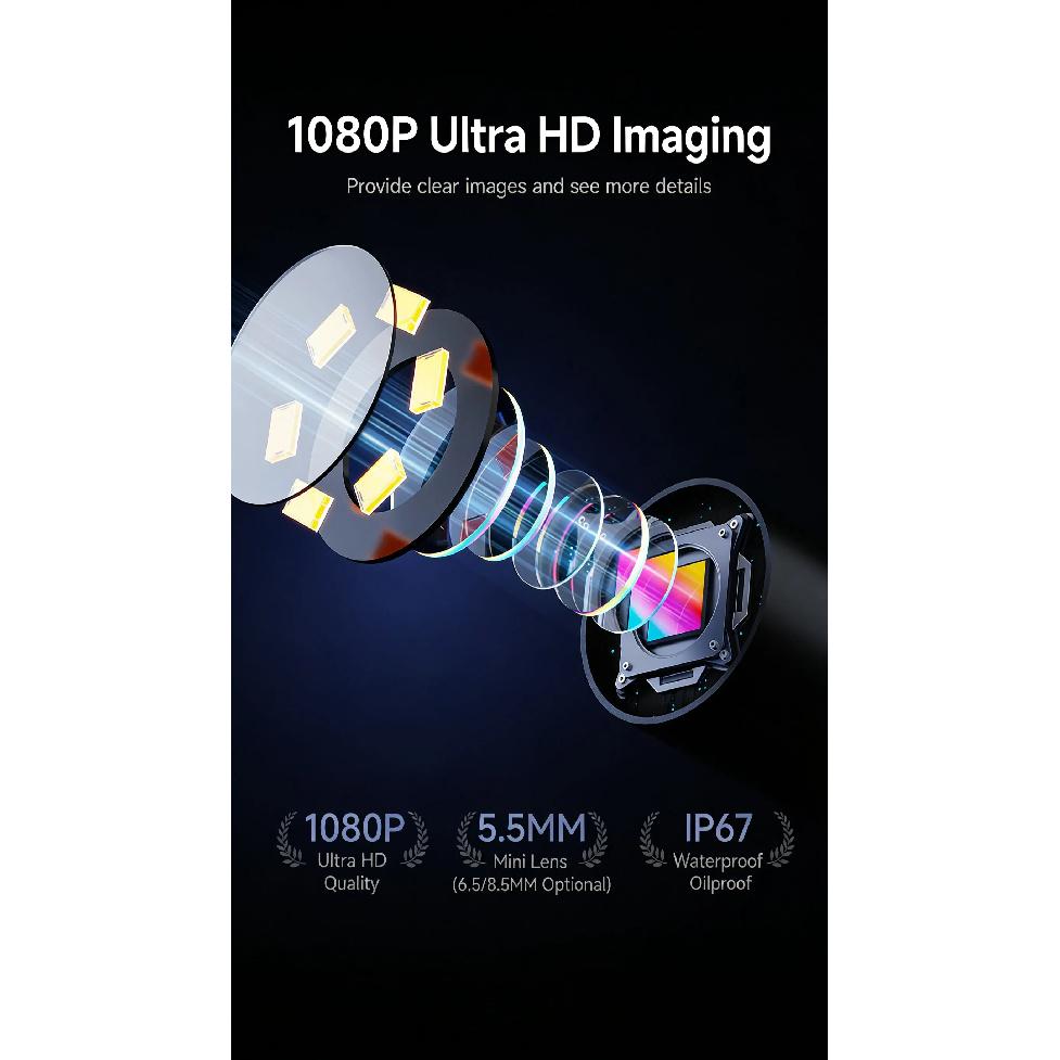 Промышленный эндоскоп 4,3-дюймовый IPS-экран IP67 Водонепроницаемый HD1080P 8-мм объектив Камера для осмотра труб и канализации Бороскоп для автомобиля