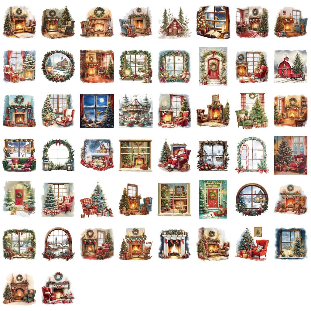 50/100PCS Waterproof Transparent PET Cartoon Christmas Scene Stickers Packaging Decoration Guitar Notebook Stationery Stickers