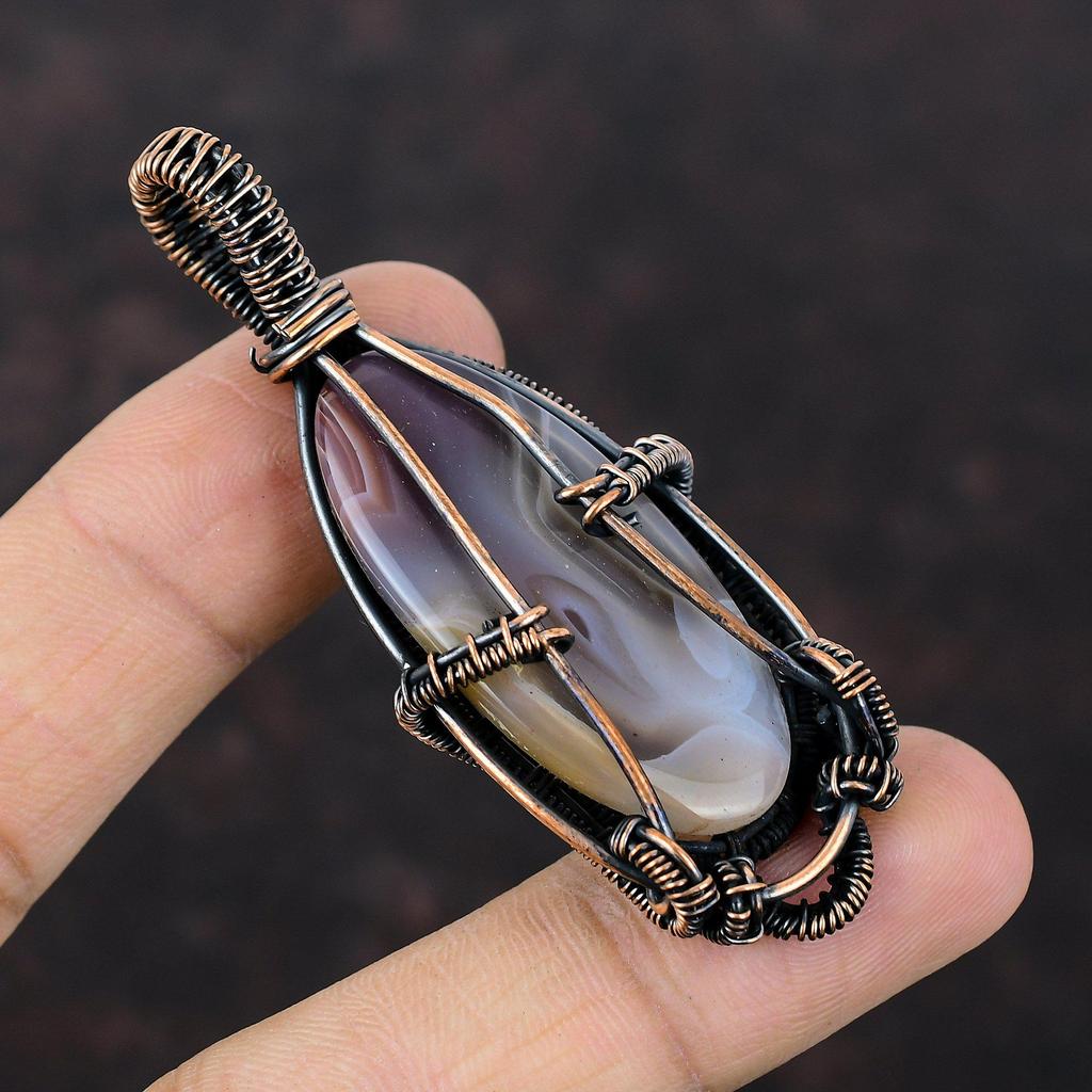 Подвеска Crazy Lace Agate, подвеска из медной проволоки, подвеска из драгоценных камней ручной работы, ювелирные изделия Crazy Lace Agate, подарок на помолвку, ювелирные изделия из медной проволоки