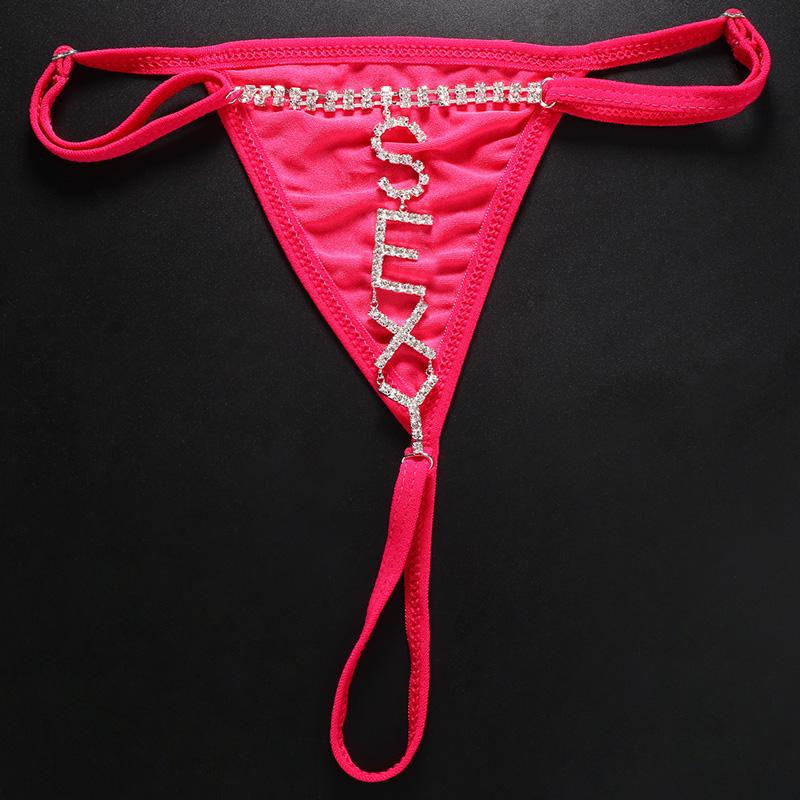 Fashion SEXY Letter Thong Panties Body Jewelry for Women Bling Rhinestone Waist Chain Thong G String Bikini Swimsuit