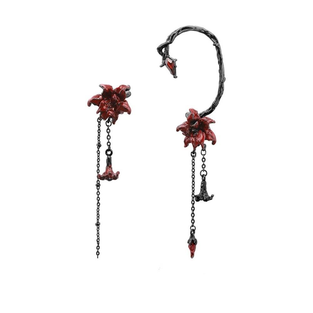 Dark Red Mandala Flower Jewelry Punk Style Necklace Retro Earring Women Accessories