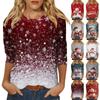 Women's Fashion Casual Round Neck 3/4 Sleeve Loose Christmas Printed T-Shirt Ladies Top