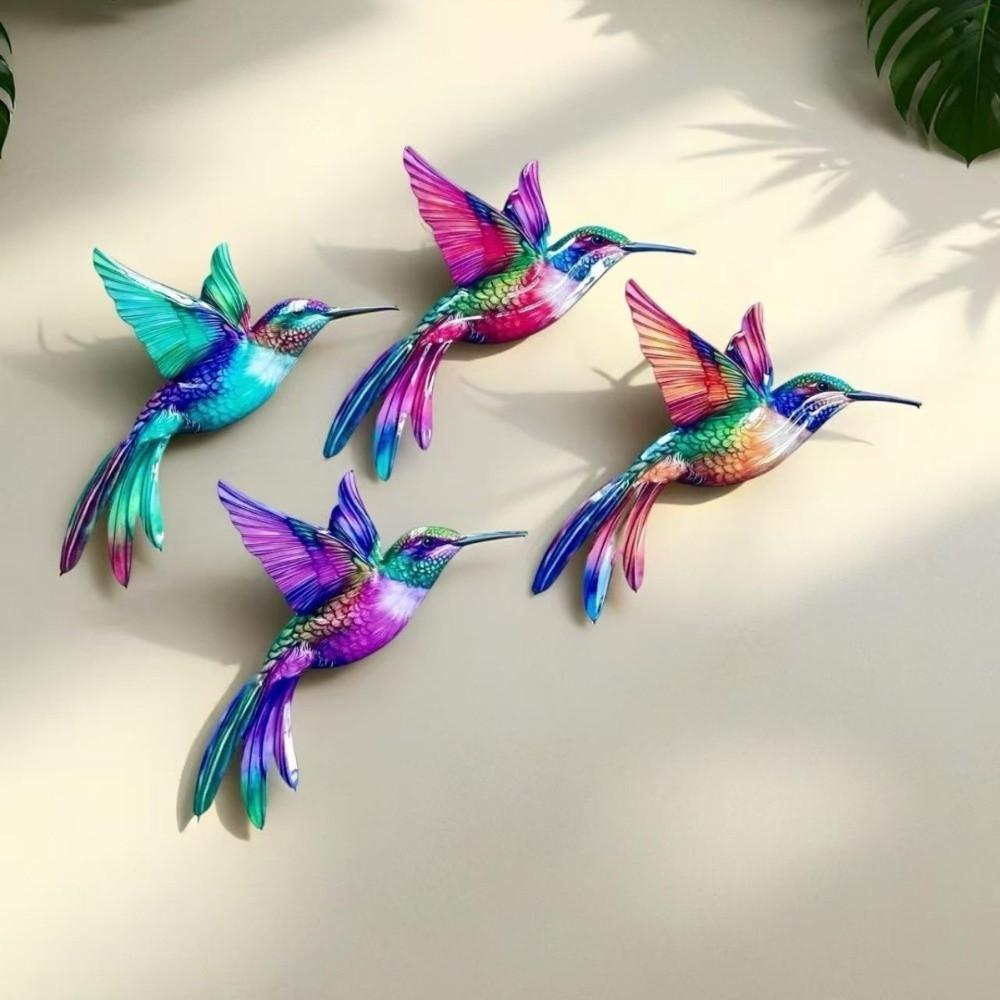 Metal Material Metal Hummingbird Wall Art 3D Design Colorful Finish Hummingbird Pendant Weather Resistant Vintage Colorful Birds