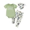 Baby 3Pcs Spring Outfits Short Sleeve Romper + Plant Print Pants + Hat Set Infant Clothes