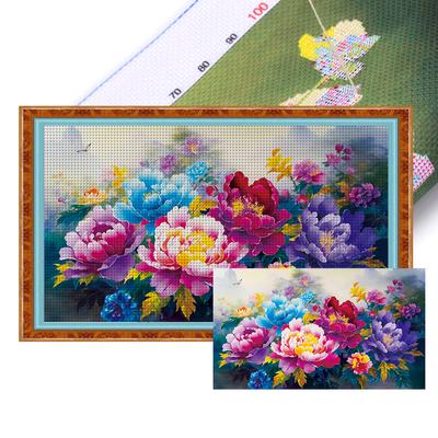 Полная вышивка эко-хлопковой нитью Busy Peony Cross Embroidery Flower Series Kit 3-нить Печать крестиком Искусство 120x71см