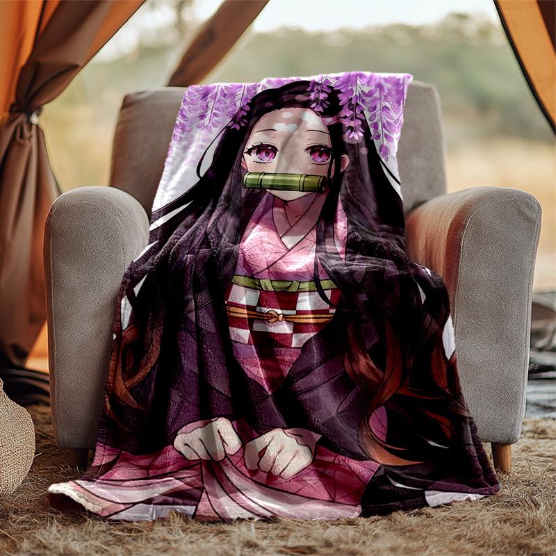 Tanjirou Nezuko Flannel Blanket Soft Warm All-Season Throw, Design for Camping, Car Travel, Hiking Sofa, Bed, Office Perfect Gift for Parties