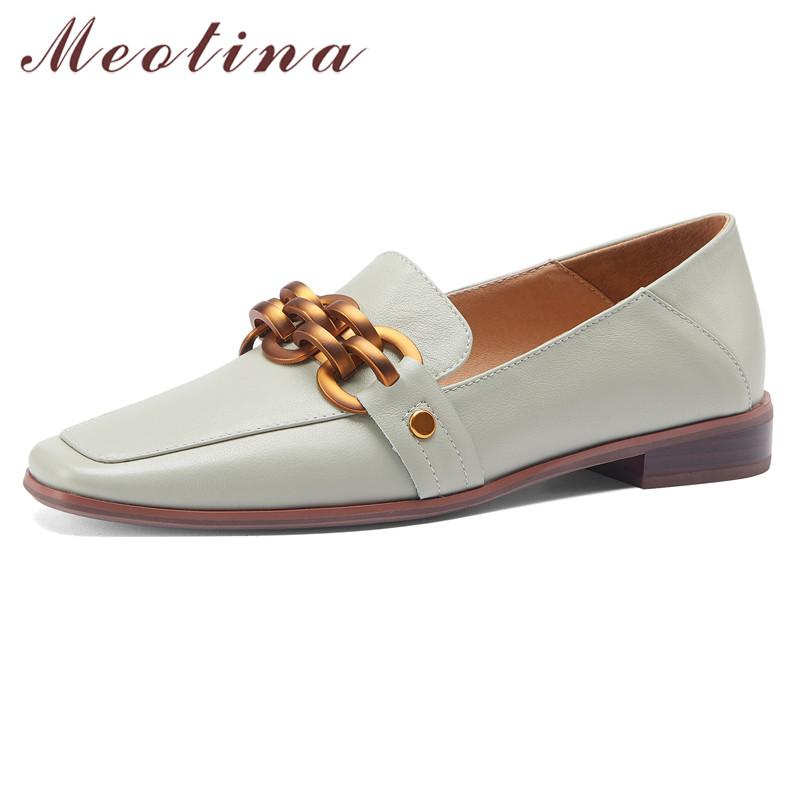 Meotina Туфли на плоской подошве из коровьей кожи, женские лоферы, повседневная обувь с металлическими украшениями, женская обувь на плоской подошве с квадратным носком, весна 2021 г.