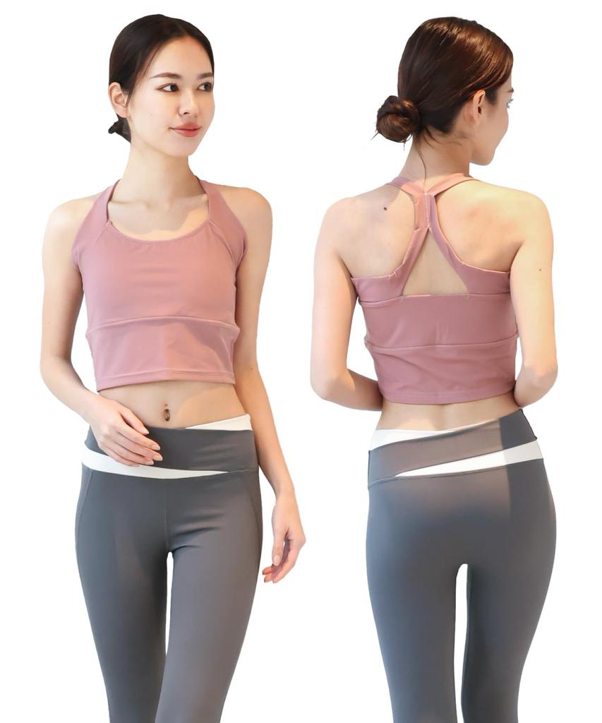 ON NISHIKI Yoga Wear Tank Top and Sportswear for and Home Training 2-Piece Set Leggings, Two-Tone Fitness, Running, Training, Gym, (Mauve Pink