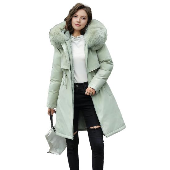 Women's Fleece Lined Parka Thicken Fuzzy Faux Fur Hooded Down Jacket with Pockets Winter Warm Drawstring Sherpa Coat