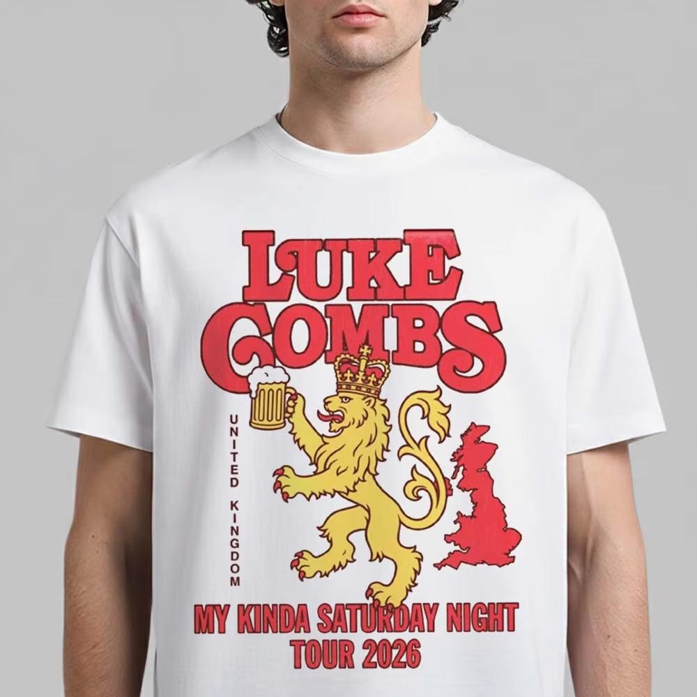 Luke Combs My Kinda Saturday Night United Kingdom Tour T-shirt Y2K Men Women Gothic Cotton Oversized T-shirt Slim Print Crew Neck Casual T Shirt