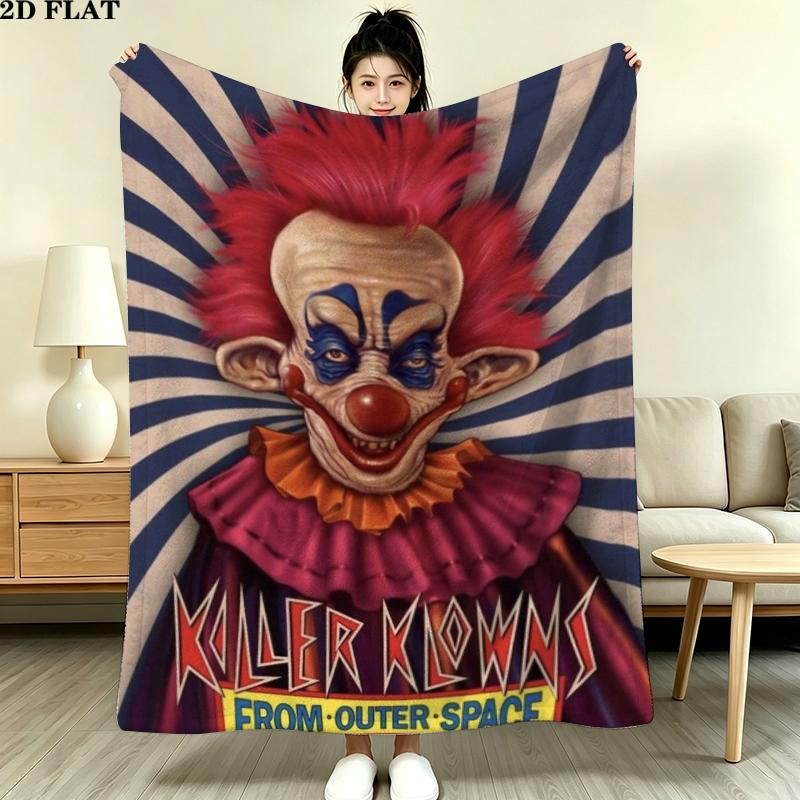 Killer Klowns Outer Space Print Flannel Blanket, High quality Comfortable for All Seasons, Home Decor, Warmth and Comfort, Perfect for Christmas Gifts