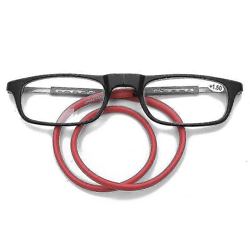 Reading Glasses High-grade Tr Magnetic Absorption Hanging Neck Funky Readers Glasses-2.5 Magnification-Red