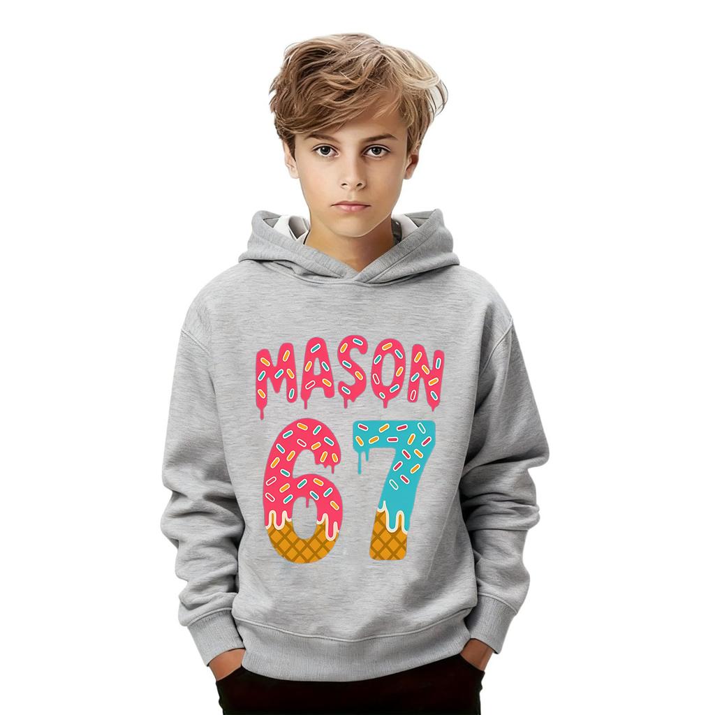 Детская мода Принтованный пуловер Повседневный с длинным рукавом Свитшот с круглым вырезом и капюшоном