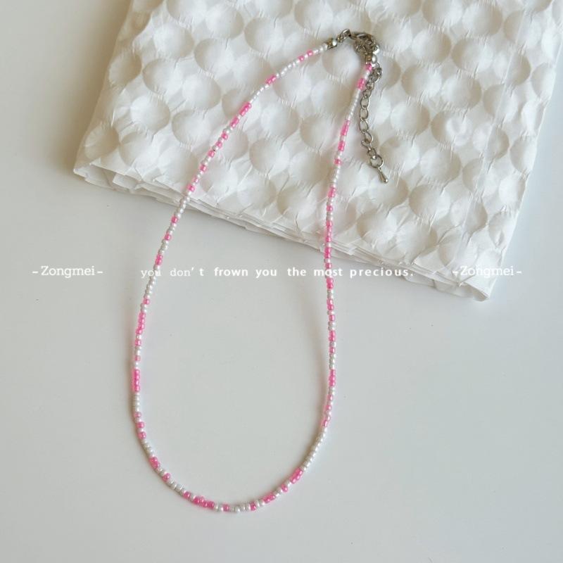 Стиль Mori sweet girl DIY цветная нить с бусинами из риса, женская дофаминовая бусинная цепочка на шею