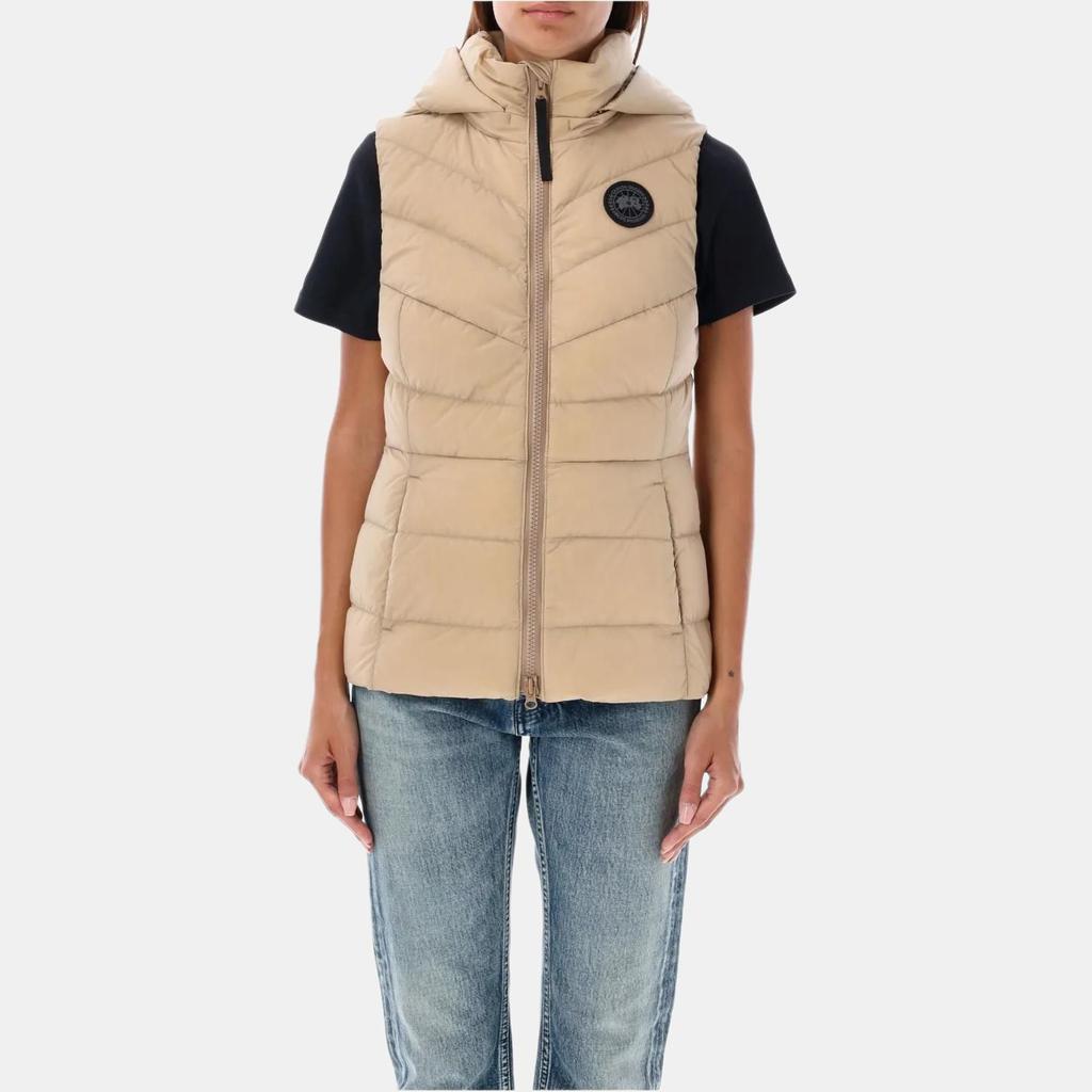 Canada Goose Clair Series Logo Patch Hooded Slim Fit Zipper Sleeveless Down Vest Women vests Beige 2333WB-1483
