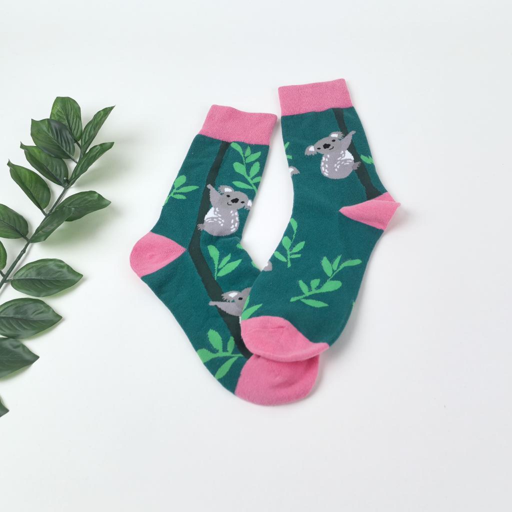 1 пара женских милых хлопковых носков средней длины с рисунком коалы, новинка, подходят для повседневной носки в любое время года