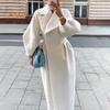 Женская шерстяная куртка с отложным воротником, однотонное двубортное пальто в стиле ретро, королевский стиль, термобелье с длинными рукавами-фонариками, для поездок на работу, свиданий, весны и осени