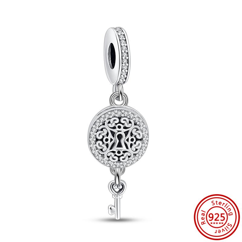 925 Серебряный Lucky Cat Pixiu Китайский Тигр Феникс Разделенный Инь и Ян Замок Ключ Бусина Подходит Оригинальные Подвески Браслет DIY