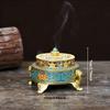 1 шт. Синяя цветная тисненая эмалевая роспись храмовая пластина курильница для благовоний из медного сплава антикварная курильница для ароматерапии курильница для благовоний труба из сандалового дерева