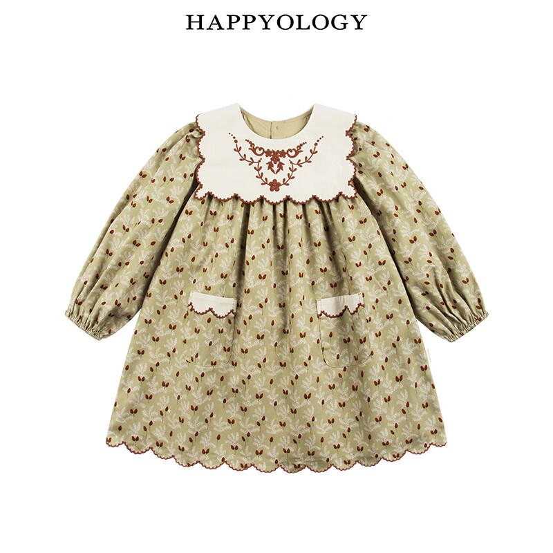 Цветочное платье Happyology для девочек с длинным рукавом и контрастным воротником