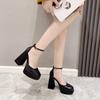 Black/Beige Platform Buckle Strap Cover Heeled Women's Mary Jane Shoes Casual Square Head 13cm High Heels Ladies Pumps