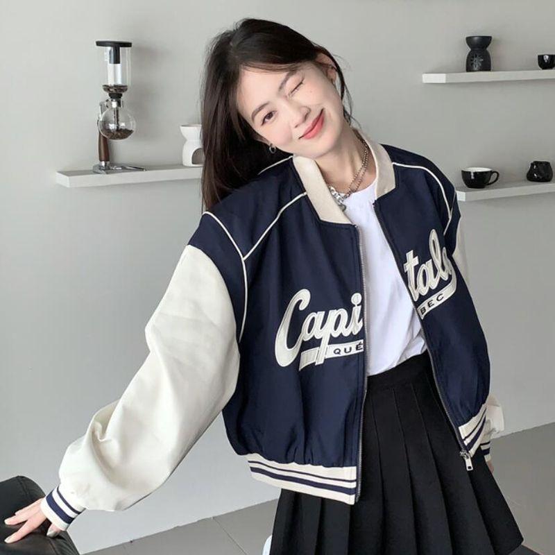 Harajuku Fashion Cropped Baseball Jacket Women Oversized Zipper Korean Streetwear Short Varsity Jackets Y2k Bomber Coat