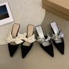 New Summer Women Pointed Toe High Heels Sandals Bowknot Flower Woman Shoes Slingback Woman Slippers
