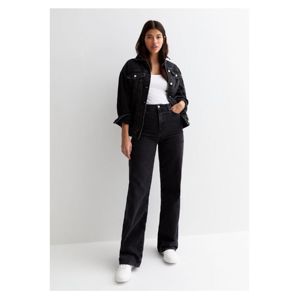 Women's Blue Snow Wash High Waist Five Pocket Wide Leg Loose Palazzo Jean Denim Trousers