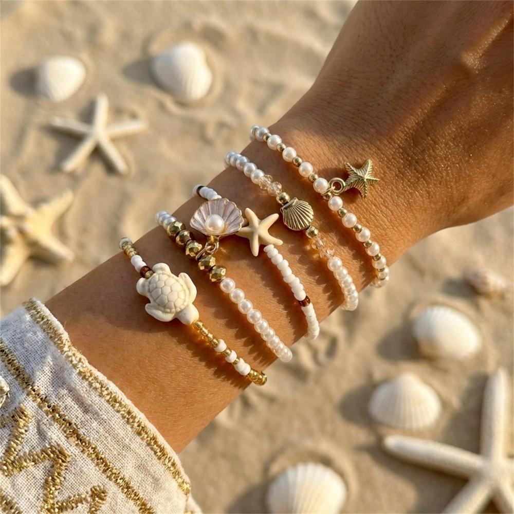 Starfish Multilayer Shell Bracelets Bohemian Wrap Charm Hand Chain New Conch Beaded Bangles Gifts